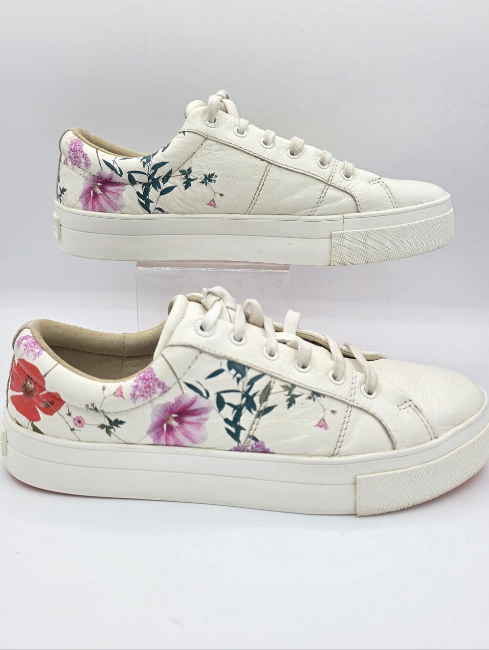 Ted Baker London Floral Leather Sneakers White Platform Shoes 9.5